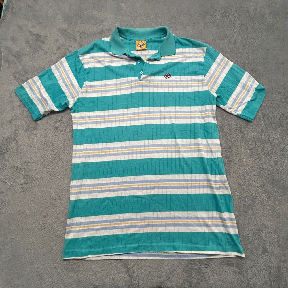 Vintage Raintree Country Mens XL Striped Polo Shirt Teal White Duck Logo USA